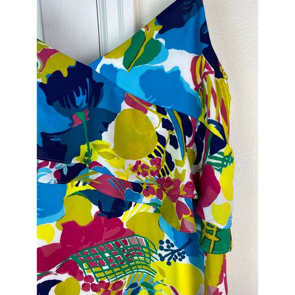 J. Crew Women's Size 14 Abstract Floral Ruffle Top Sleeveless Mini Tank Dress - Picture 2 of 7